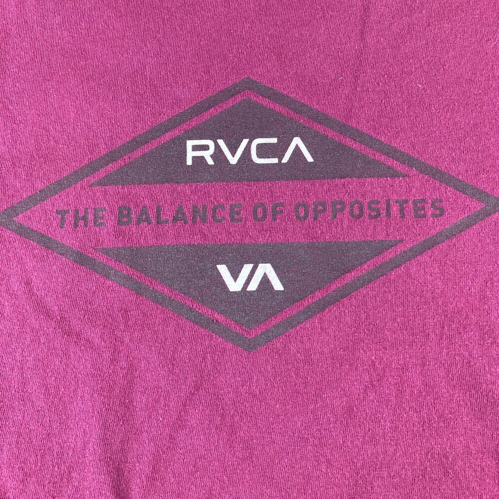 RVCA T Shirt Men's XL Burgundy Logo Graphic Balance of Opposites Crew Neck Tee